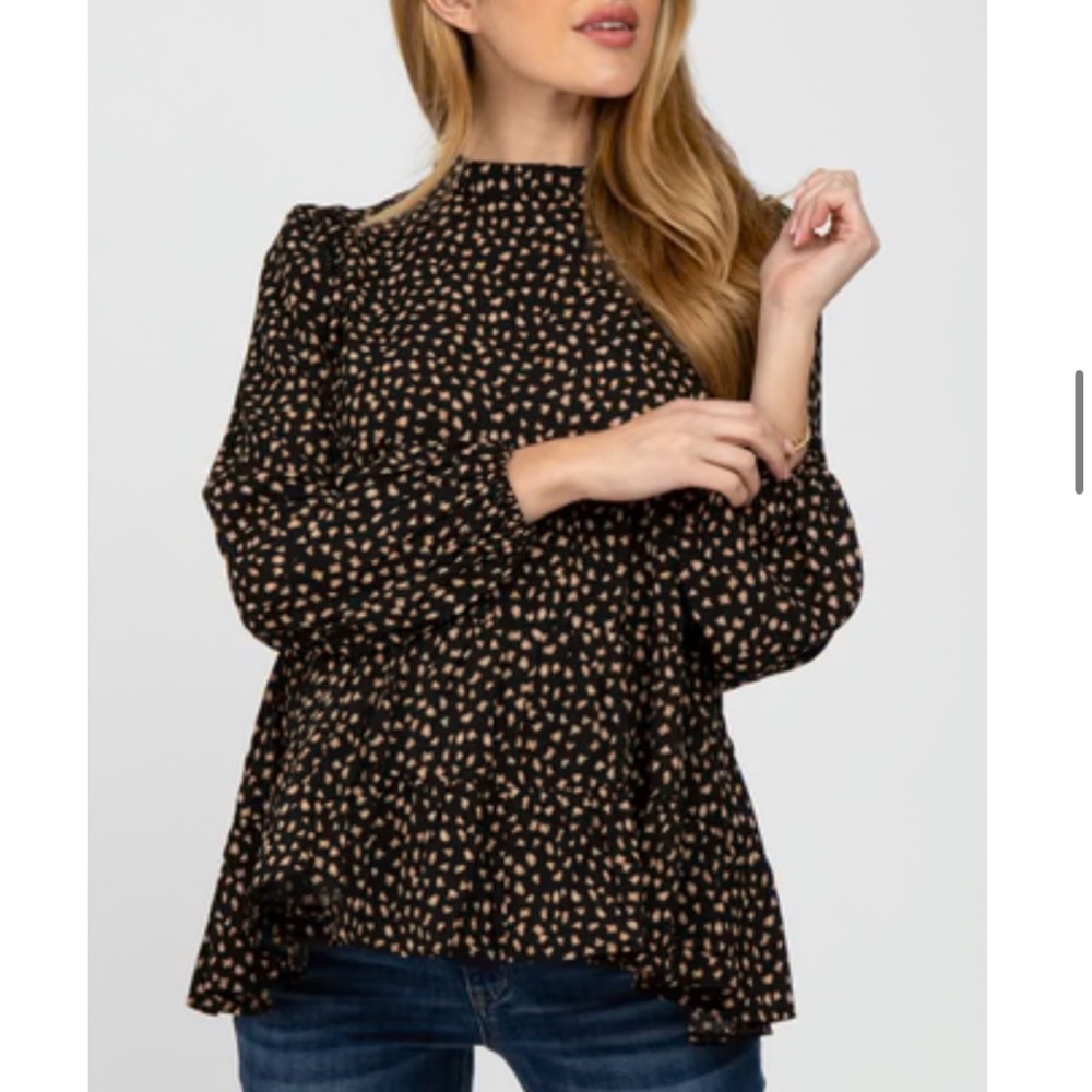 Black Animal Print Mock Neck Tiered Maternity Top